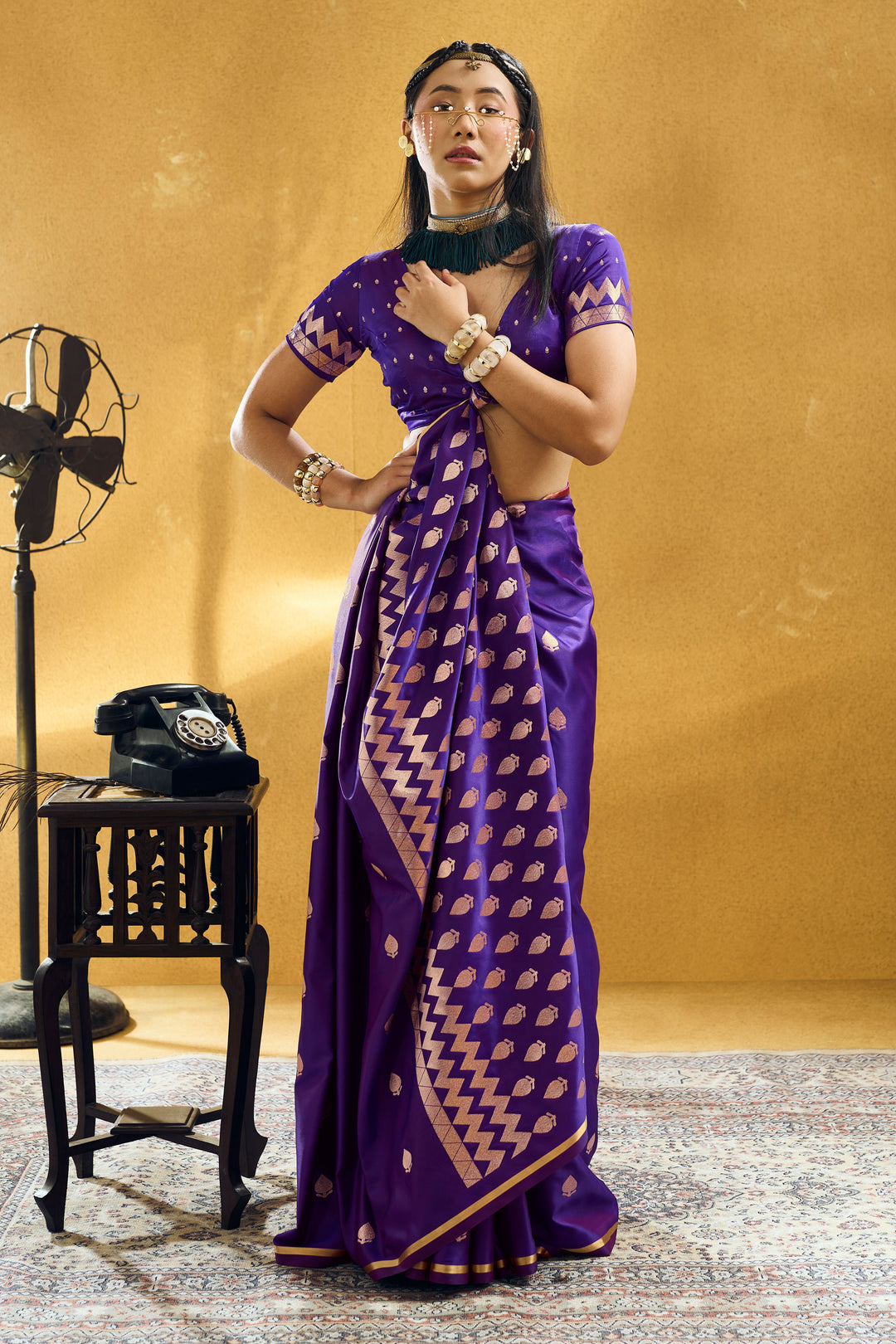 Purple Color Exquisite Satin Handloom Weaving Saree