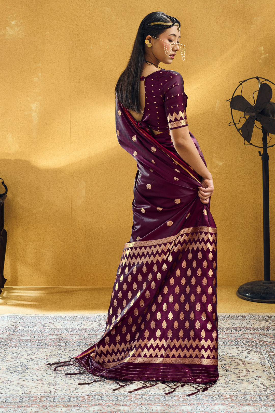 Attractive Satin Handloom Weaving Saree In Brown Color