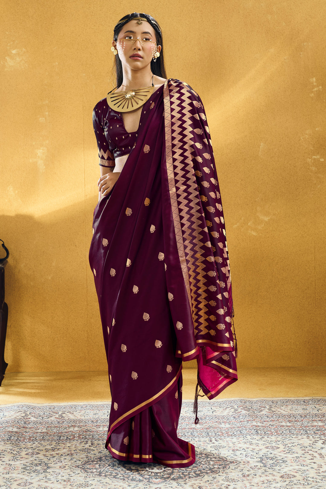 Attractive Satin Handloom Weaving Saree In Brown Color