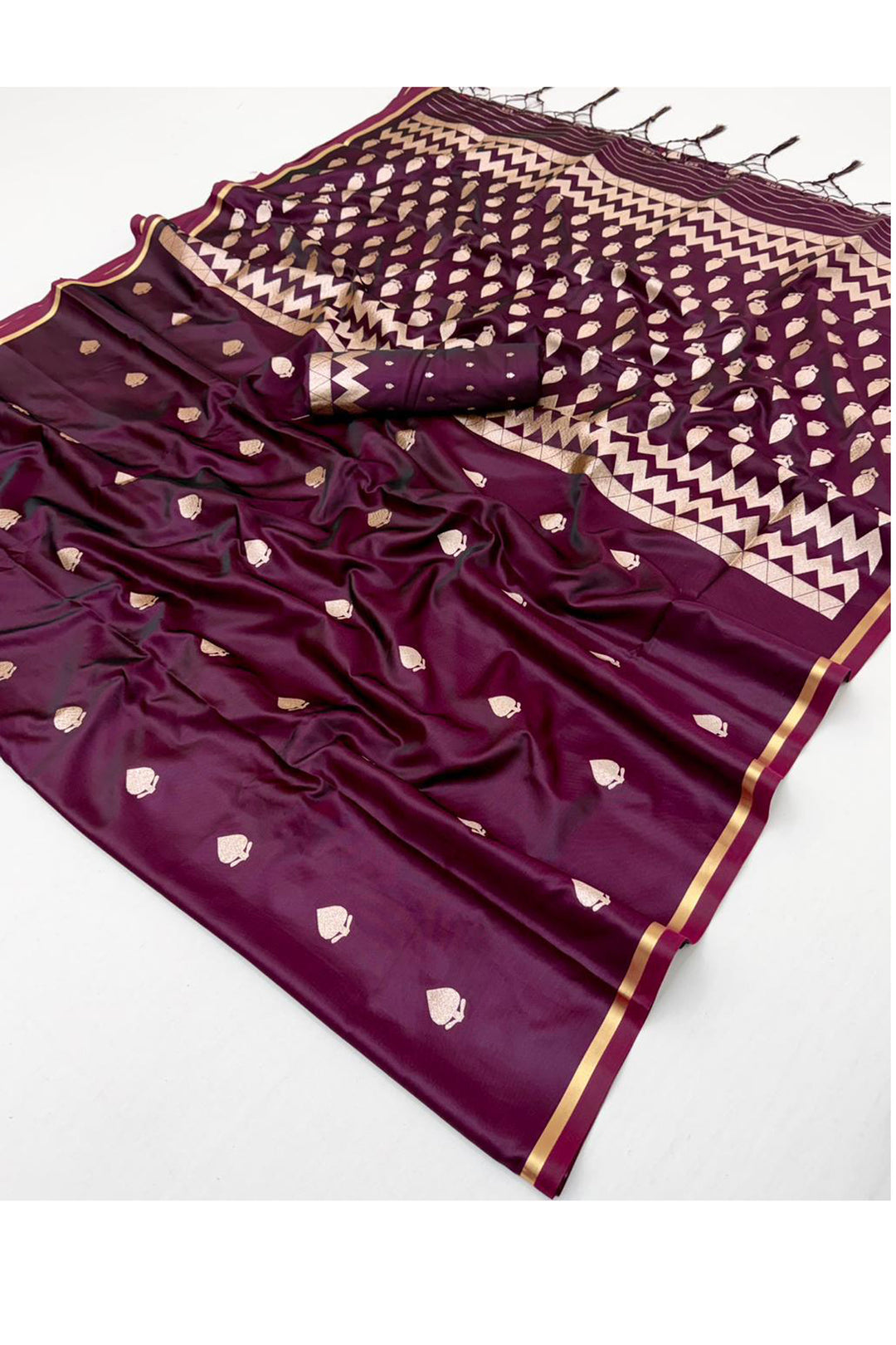 Attractive Satin Handloom Weaving Saree In Brown Color