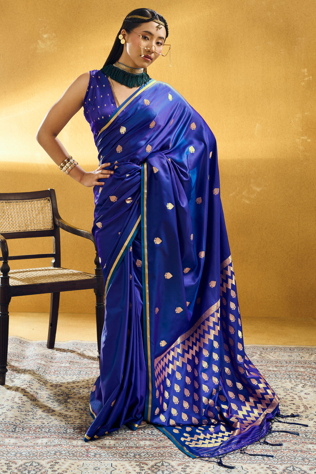 Blue Color Graceful Satin Handloom Weaving Saree