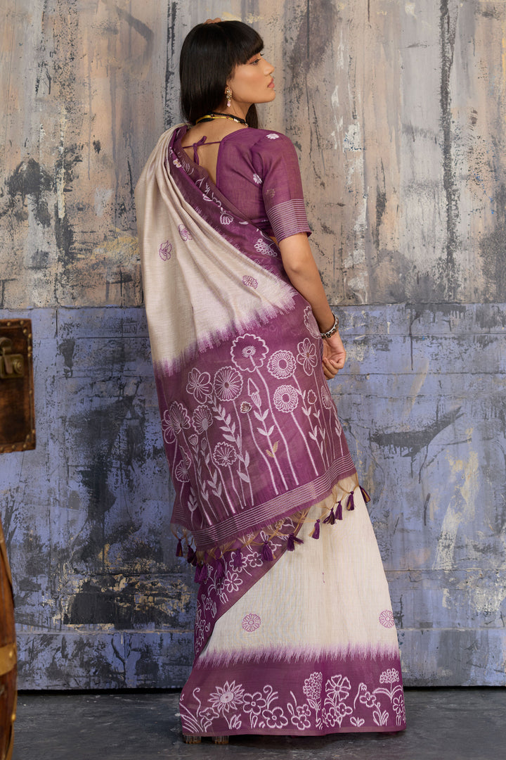 Trendy Purple Color Handloom Weaving Cotton Saree