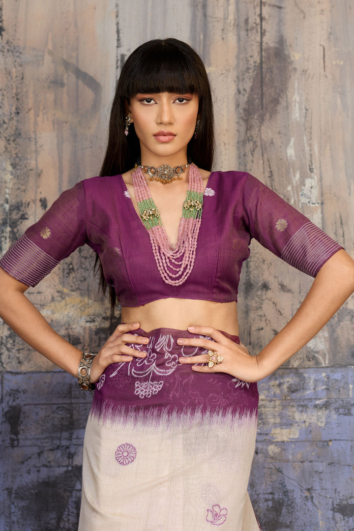 Trendy Purple Color Handloom Weaving Cotton Saree