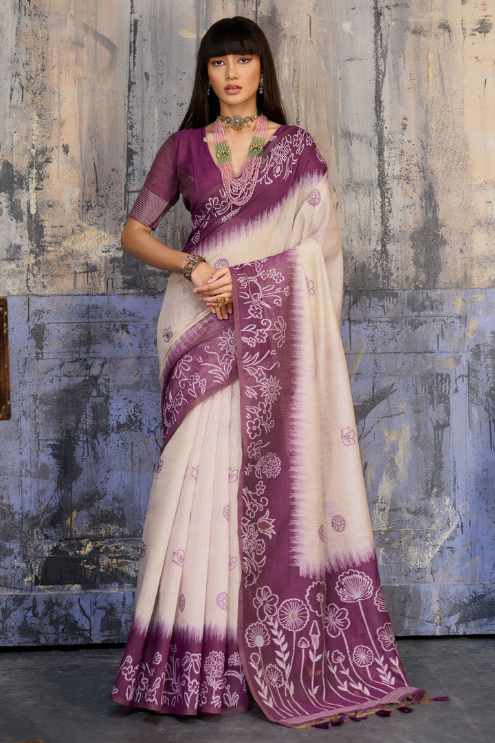 Trendy Purple Color Handloom Weaving Cotton Saree