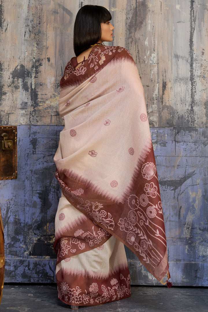 Brown Color Trendy Handloom Weaving Cotton Saree