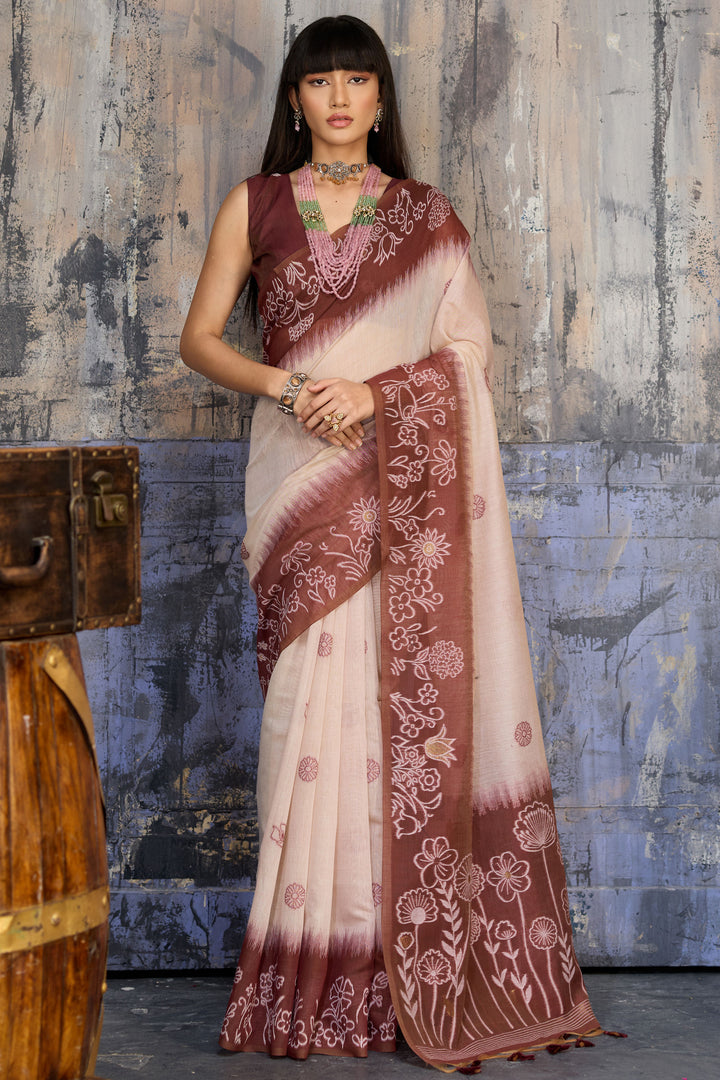 Brown Color Trendy Handloom Weaving Cotton Saree