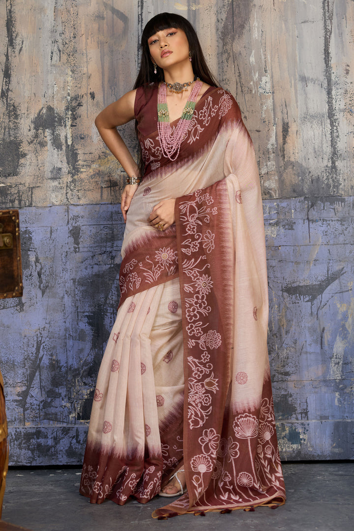 Brown Color Trendy Handloom Weaving Cotton Saree