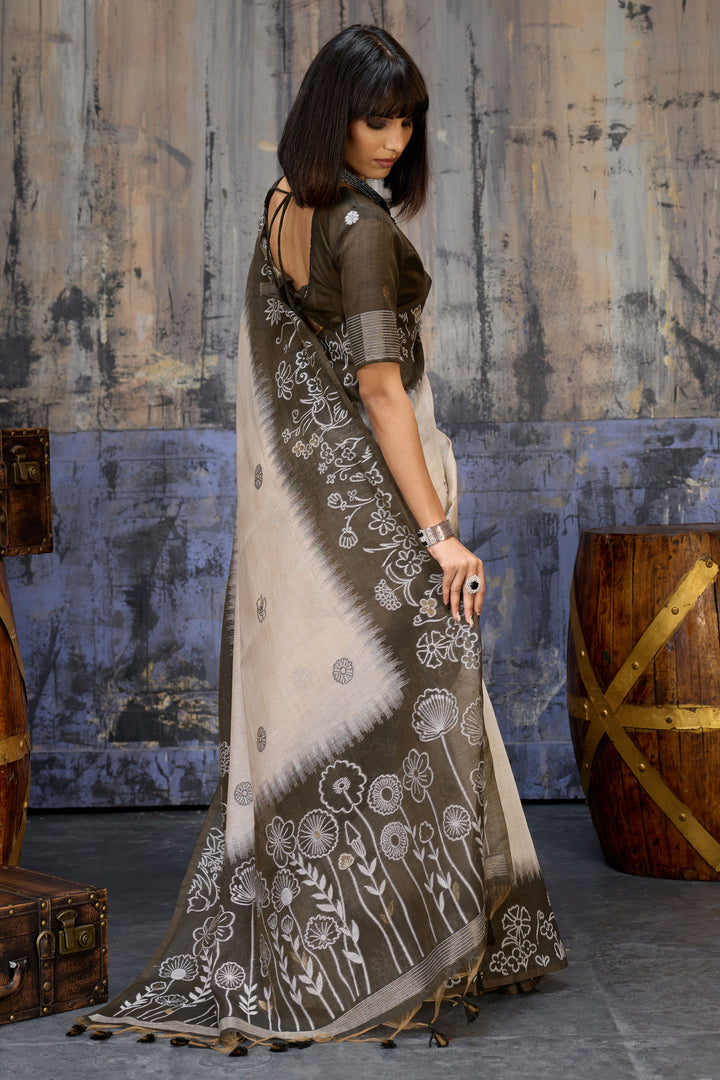 Attractive Black Color Handloom Weaving Cotton Saree
