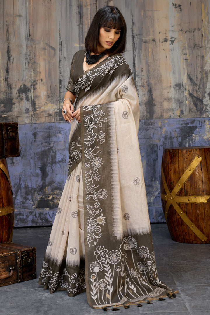 Attractive Black Color Handloom Weaving Cotton Saree