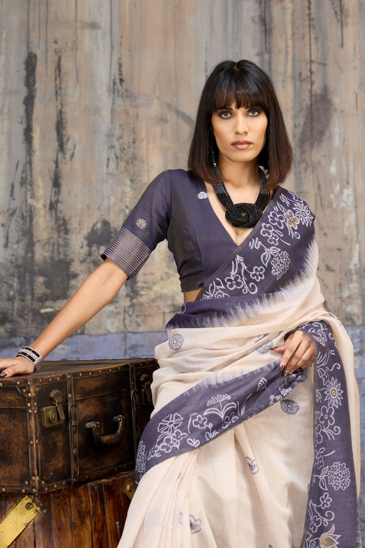 Navy Blue Color Amazing Handloom Weaving Cotton Saree