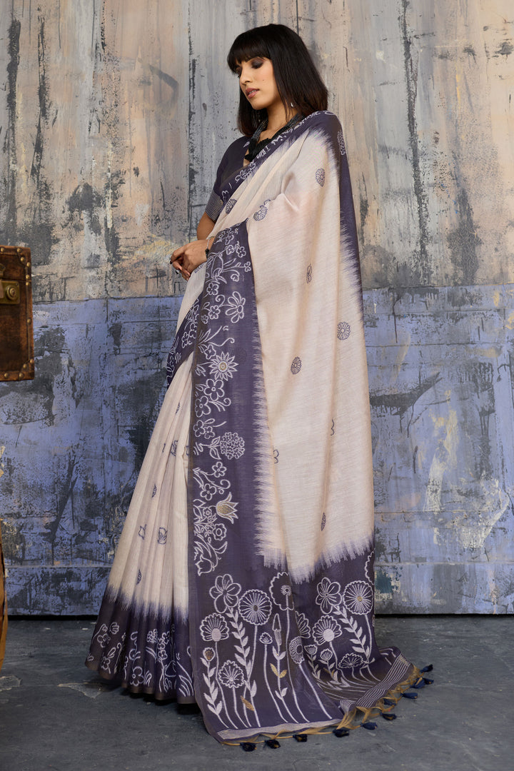 Navy Blue Color Amazing Handloom Weaving Cotton Saree