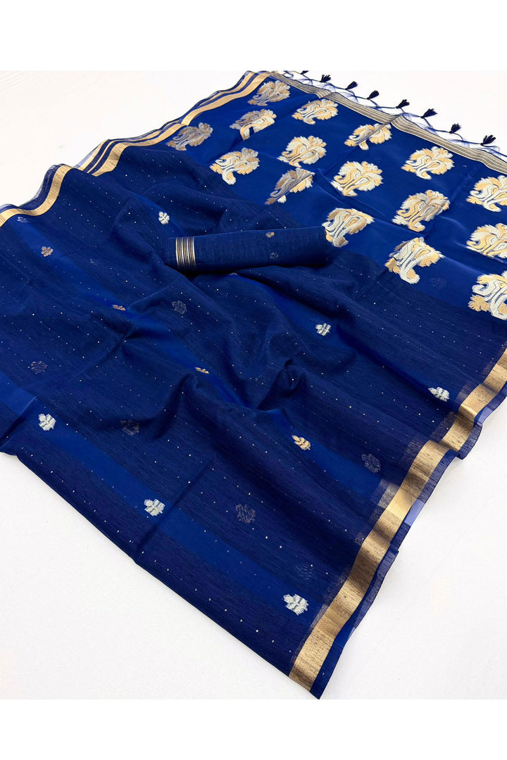 Awesome Blue Weaving Border with Organza Pallu Saree