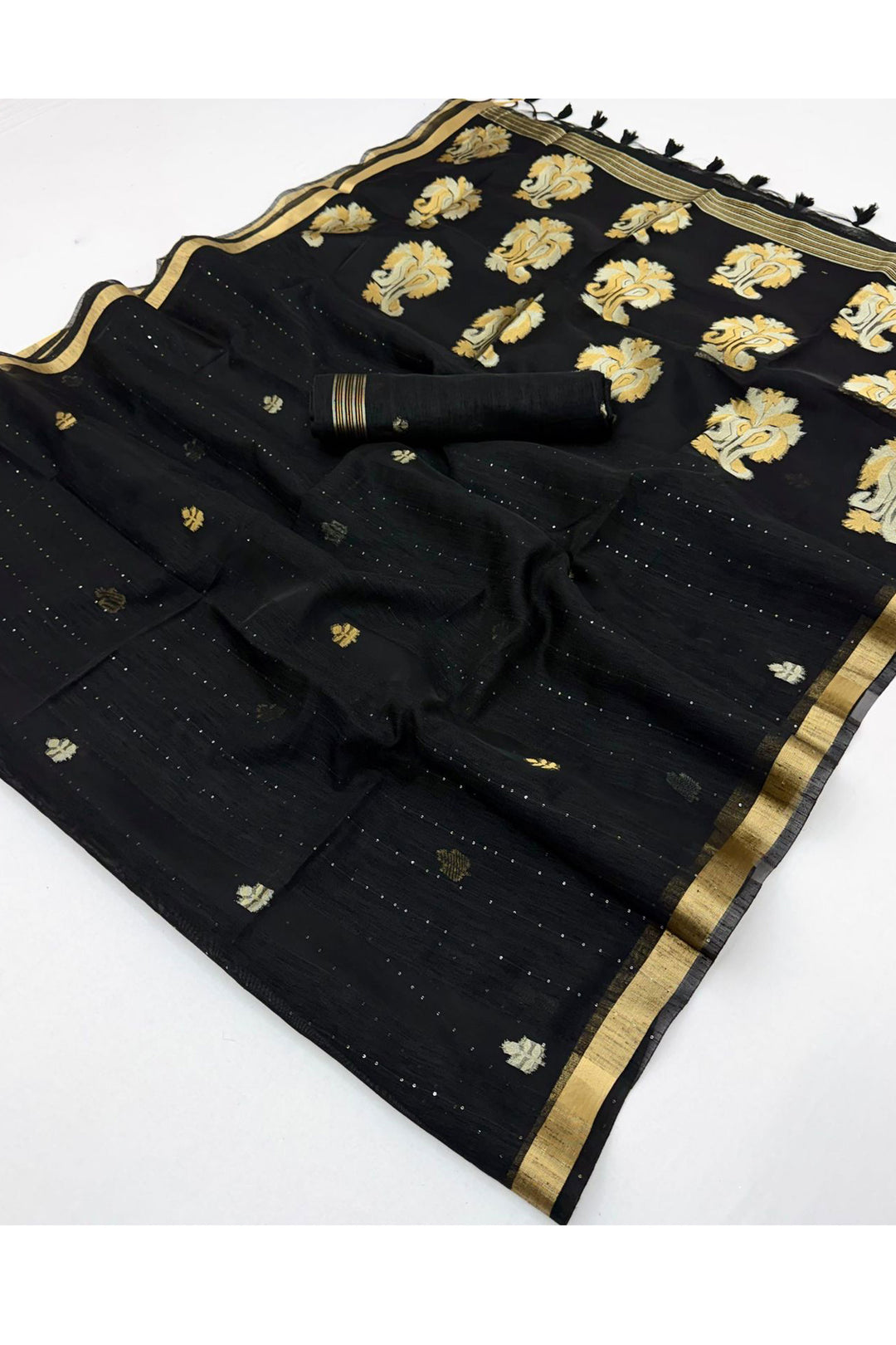 Engaging Black Color Weaving Border with Organza Pallu Saree