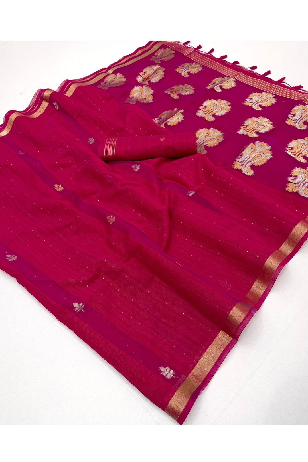 Glamorous Weaving Border with Organza Pallu Pink Saree