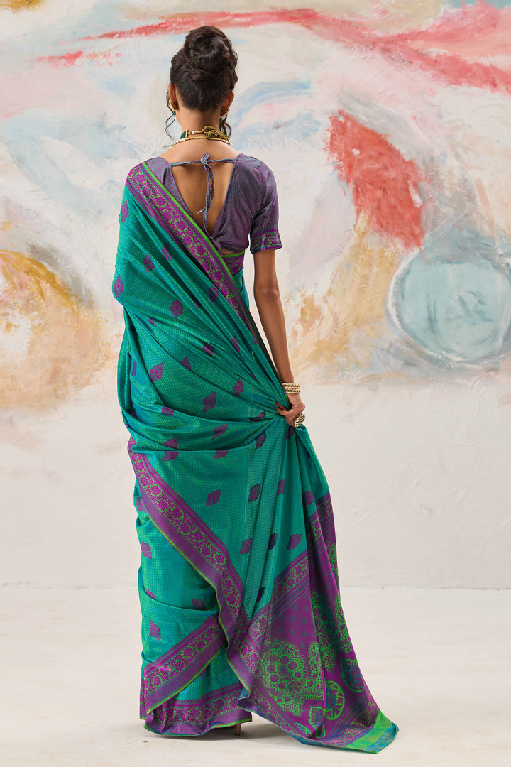 Sea Green Kanjivaram Style Silk Weaving Saree For Function Wear