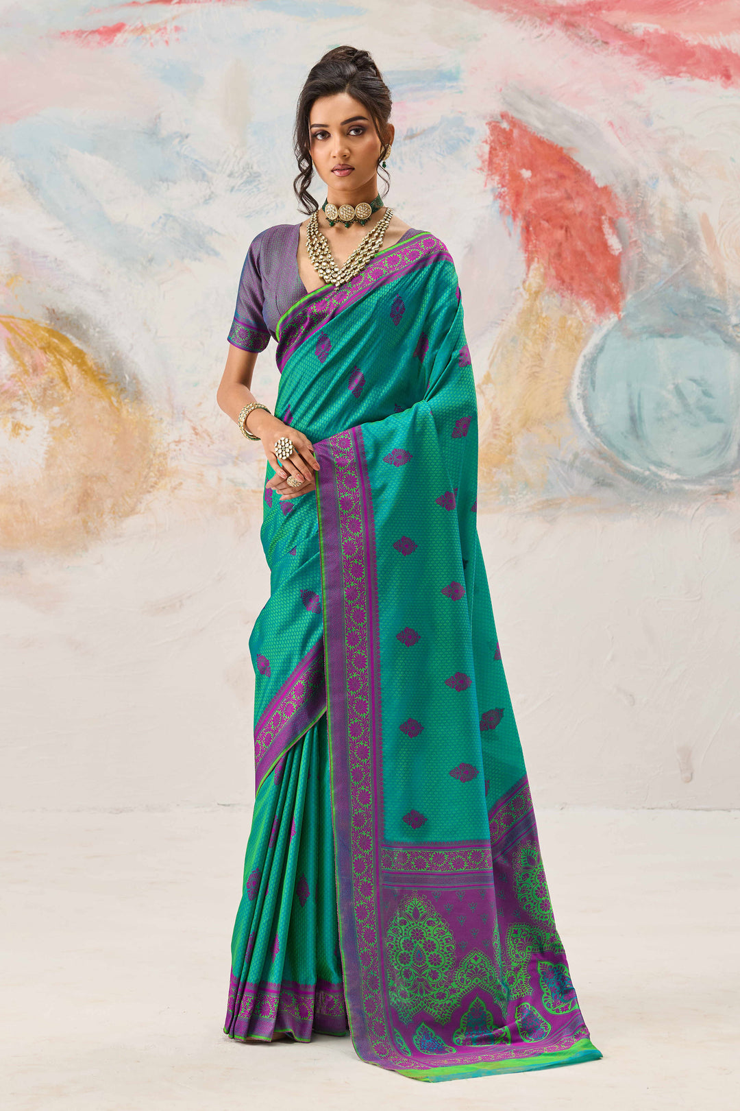 Sea Green Kanjivaram Style Silk Weaving Saree For Function Wear