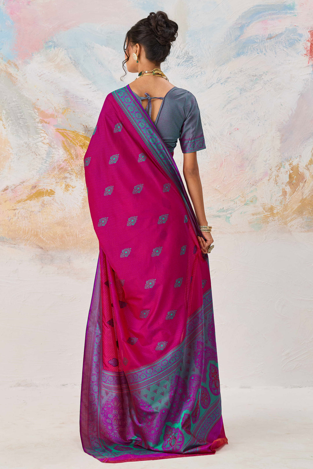 Function Wear Kanjivaram Style Silk Weaving Saree In Rani Color