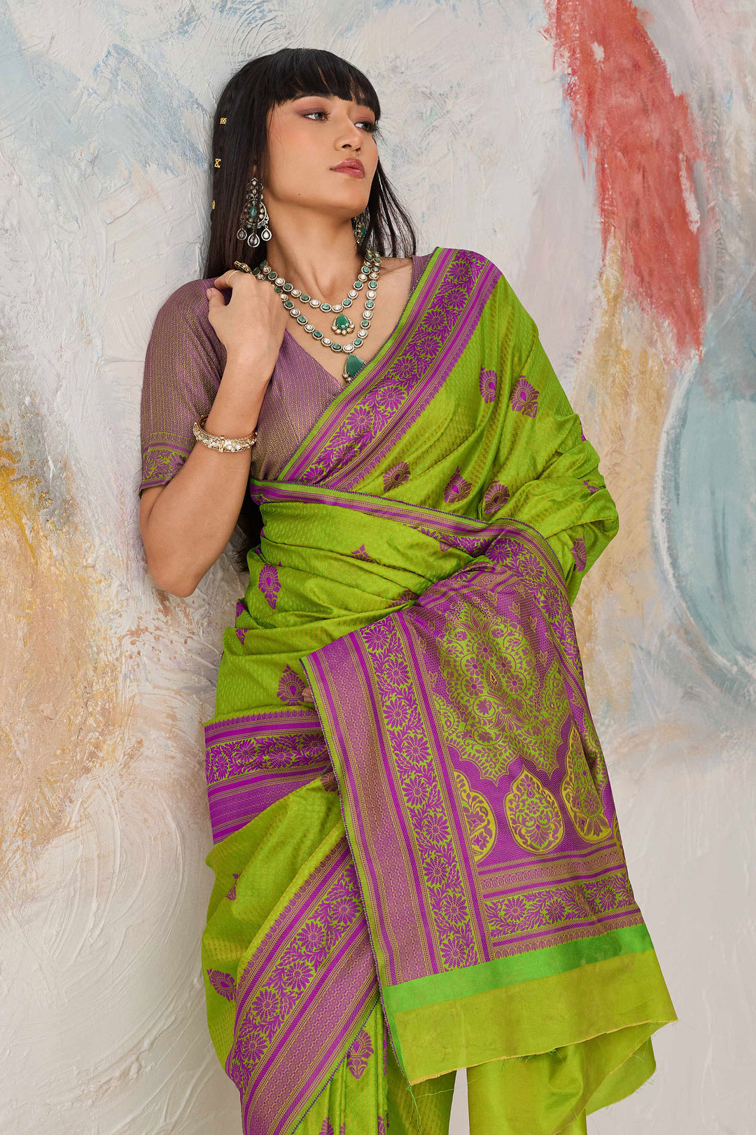Green Kanjivaram Style Weaving Function Wear Saree