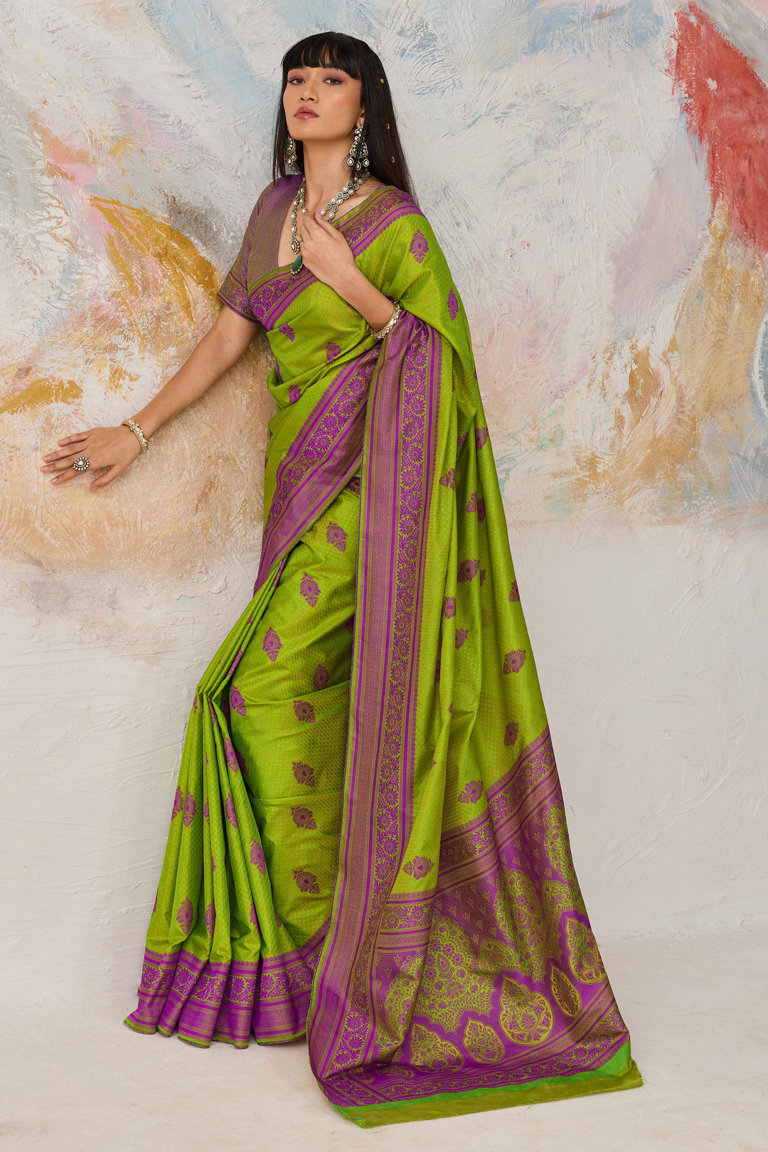 Green Kanjivaram Style Weaving Function Wear Saree