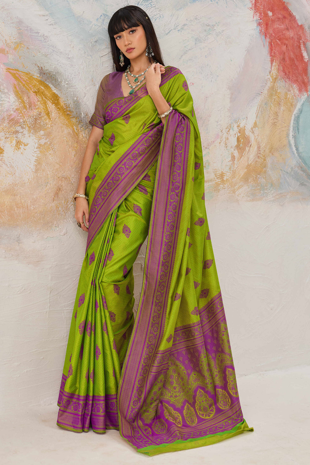 Green Kanjivaram Style Weaving Function Wear Saree