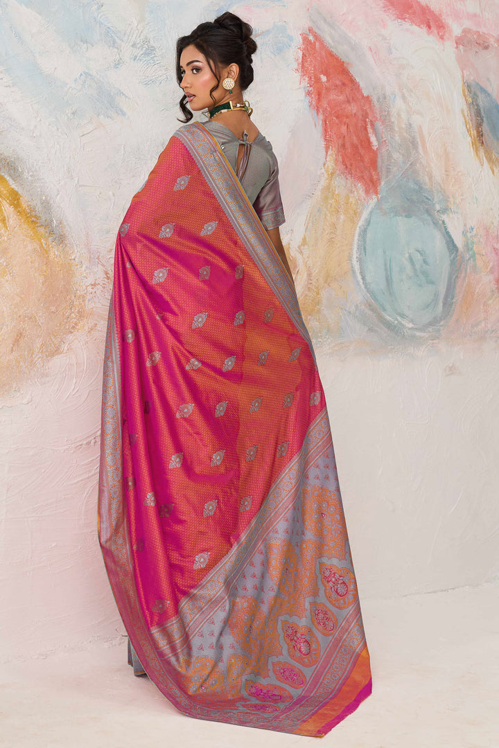 Kanjivaram Style Silk Weaving Saree In Pink Color