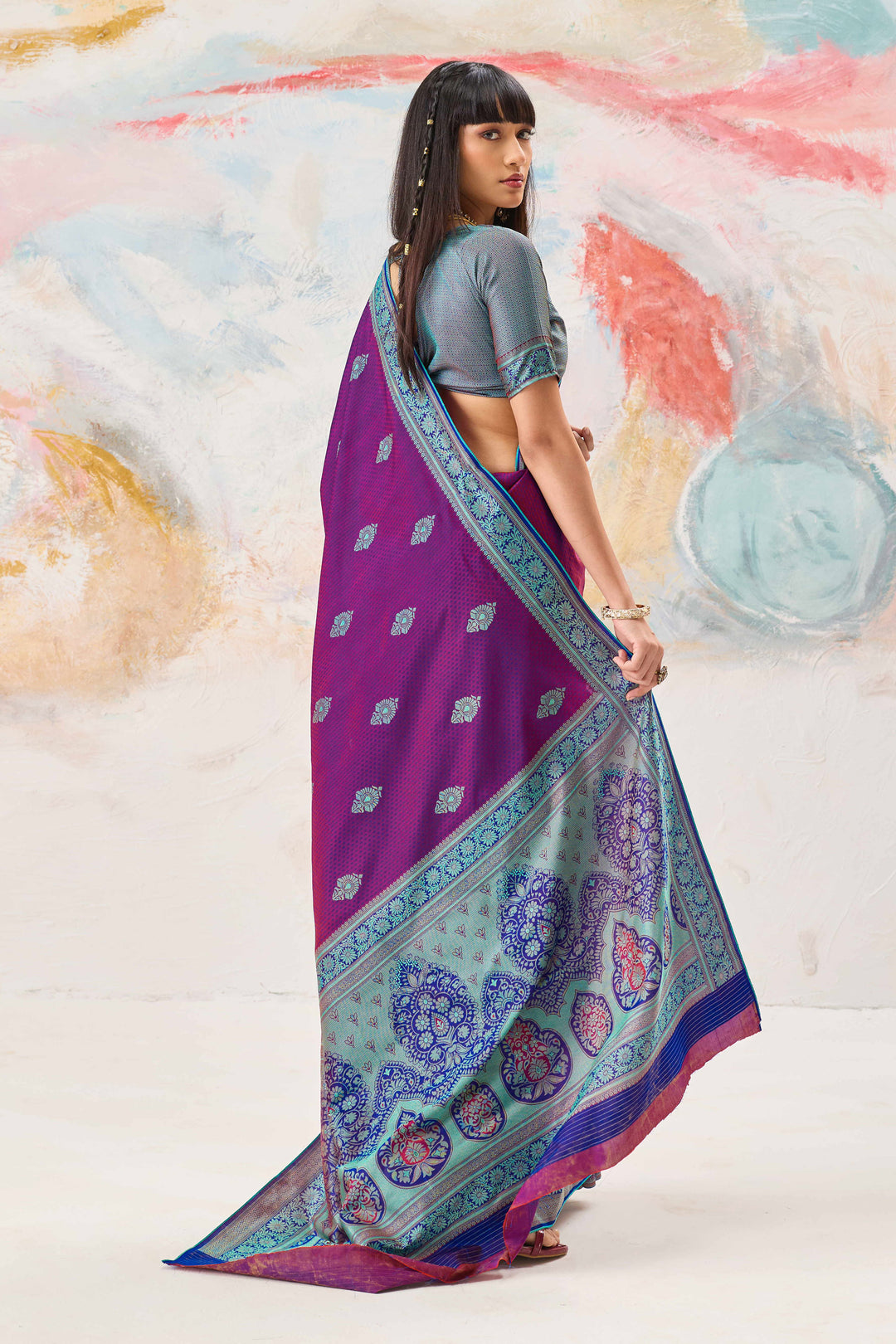 Purple Function Wear Kanjivaram Style Silk Weaving Saree