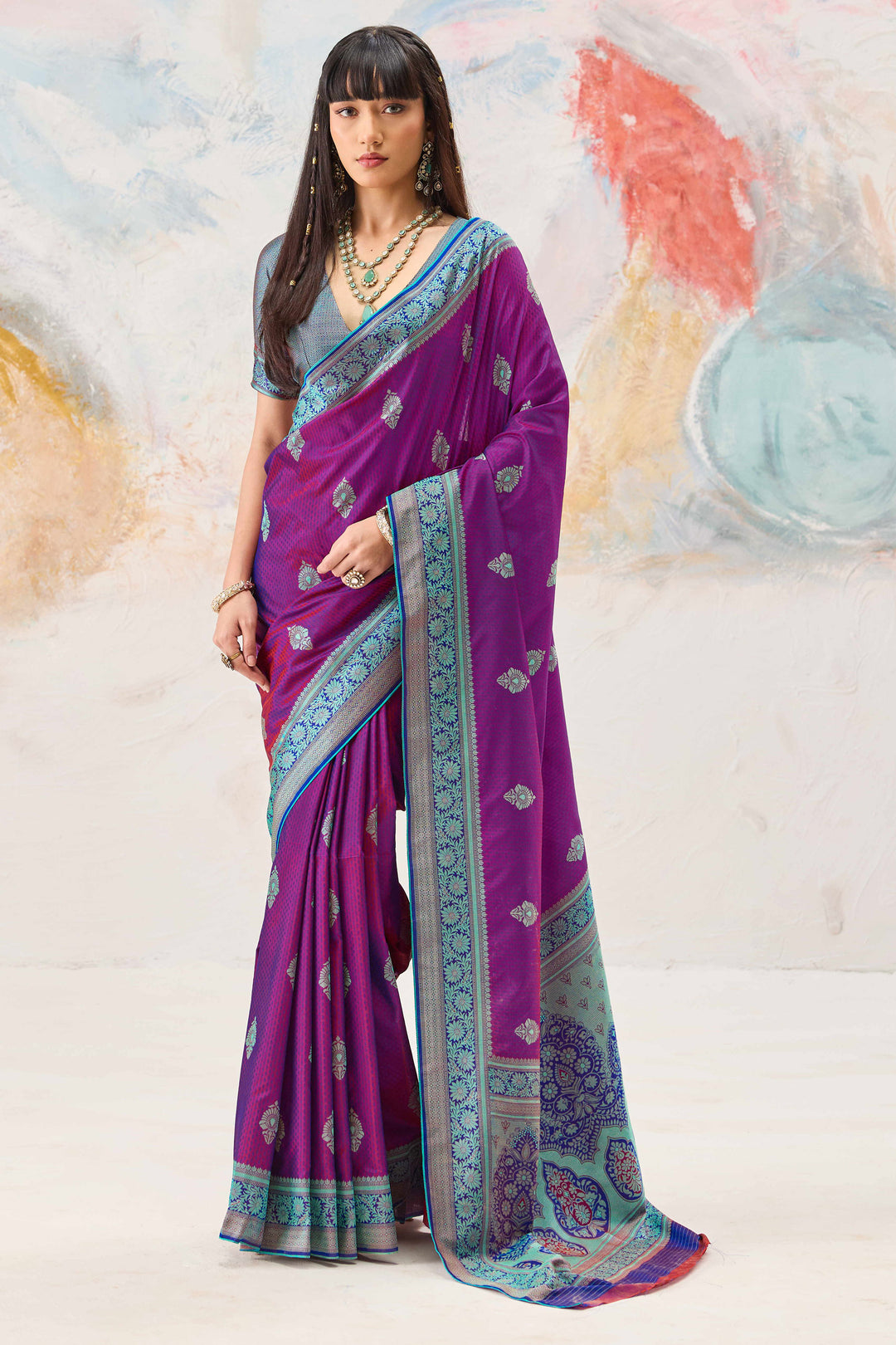 Purple Function Wear Kanjivaram Style Silk Weaving Saree