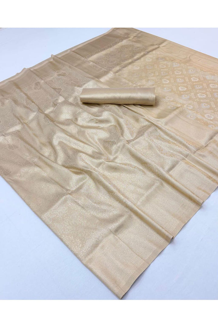 Weaving Work Beige Color Kanjeepuram Tissue Silk Saree