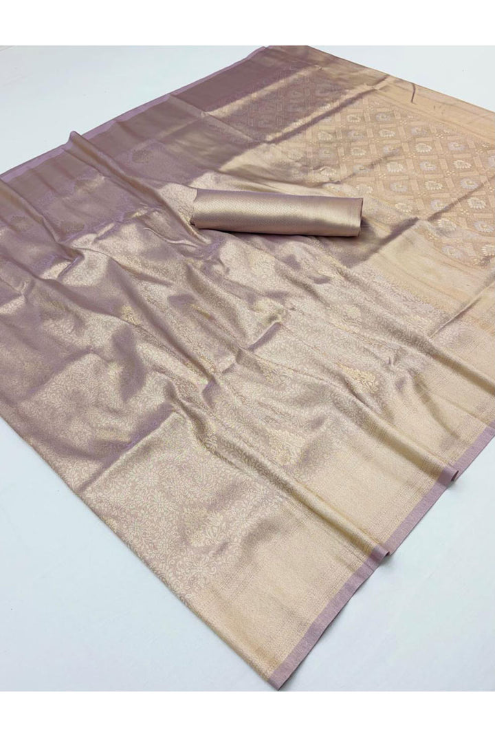 Weaving Work Kanjeepuram Tissue Silk Saree In Lavender Color