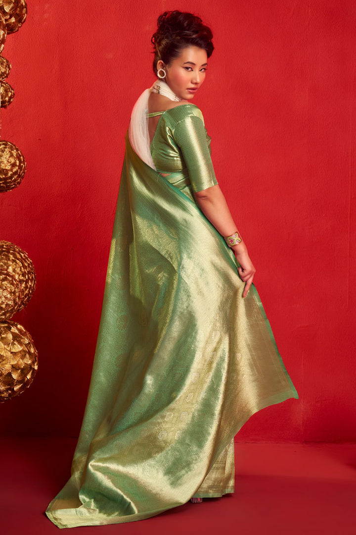 Green Weaving Work Kanjeepuram Tissue Silk Saree For Function