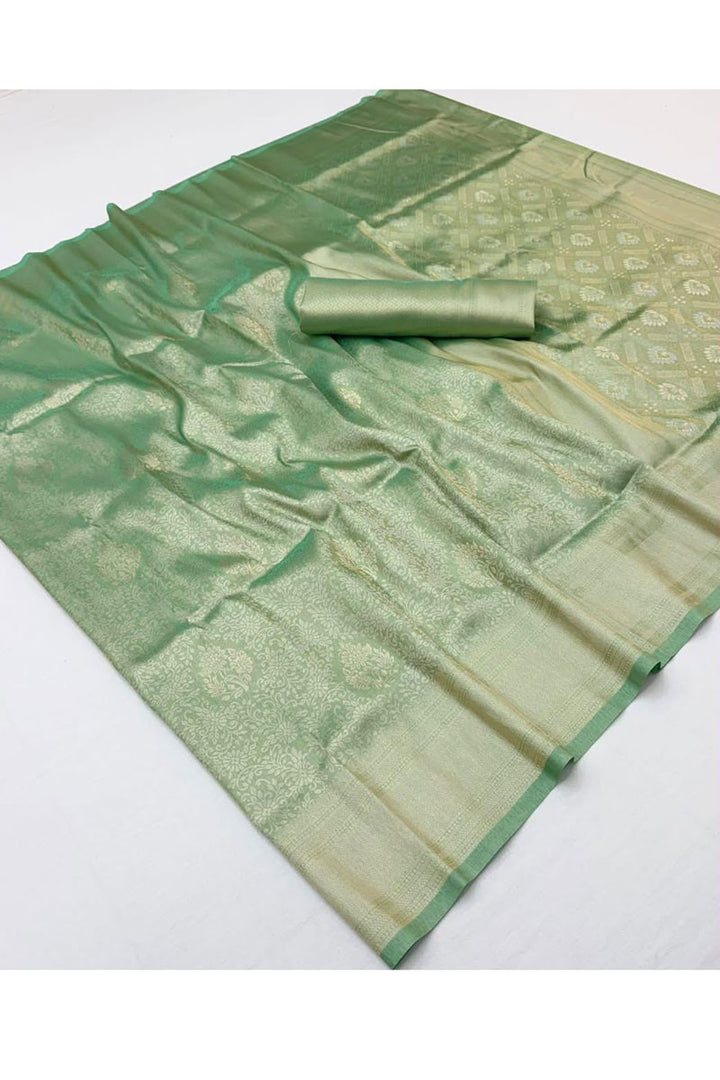 Green Weaving Work Kanjeepuram Tissue Silk Saree For Function