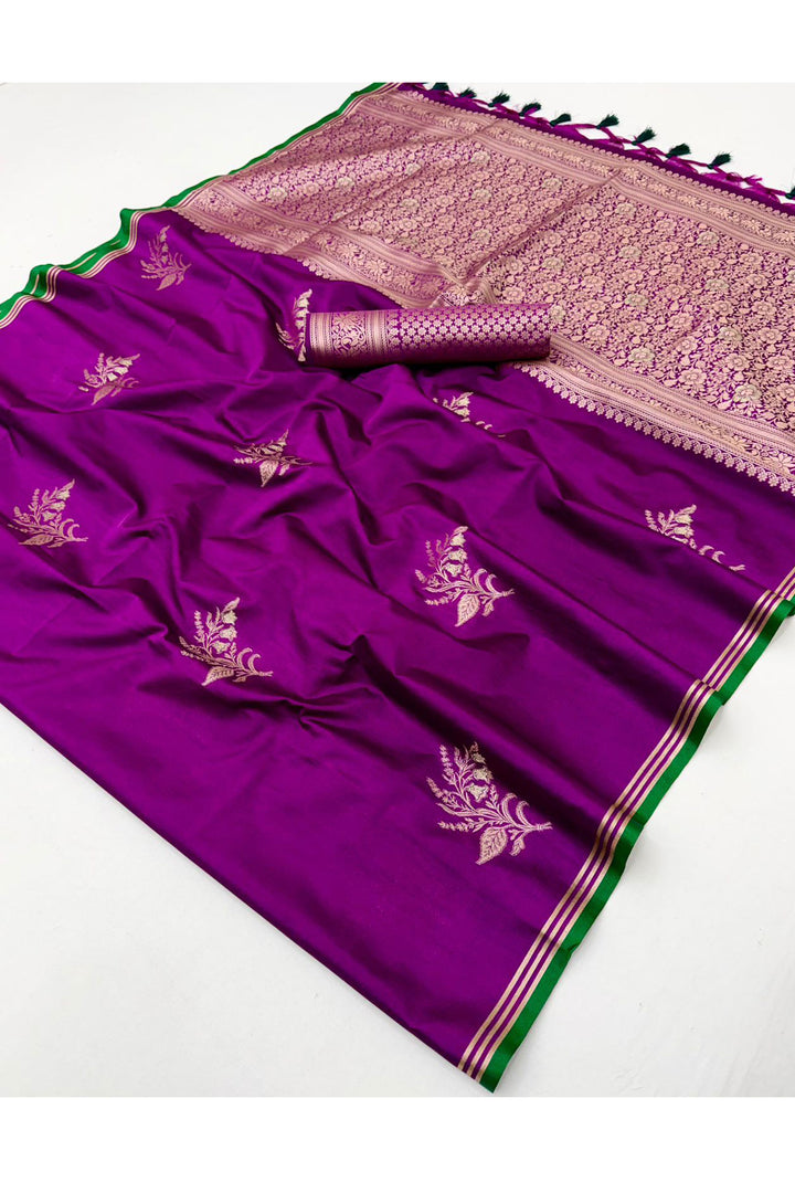 Satin Linen Handloom Weaving Work Purple Saree