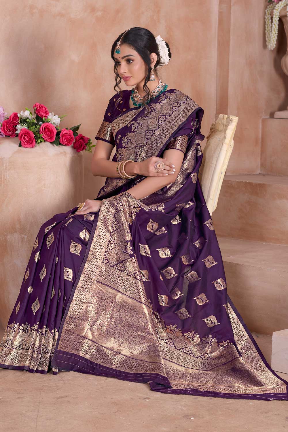 Radiant Wine Color Weaving Banarasi Jari Silk Saree | Buy Online India