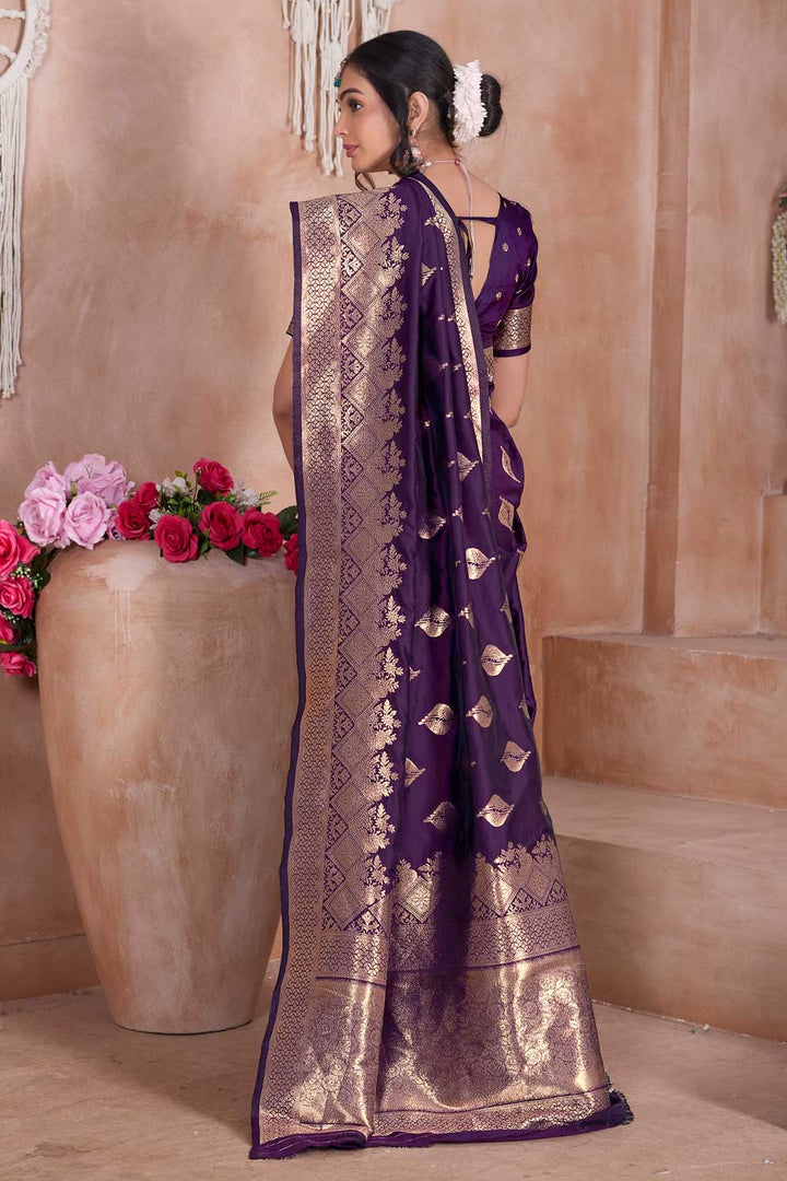 Radiant Wine Color Weaving Banarasi Jari Silk Saree | Buy Online India