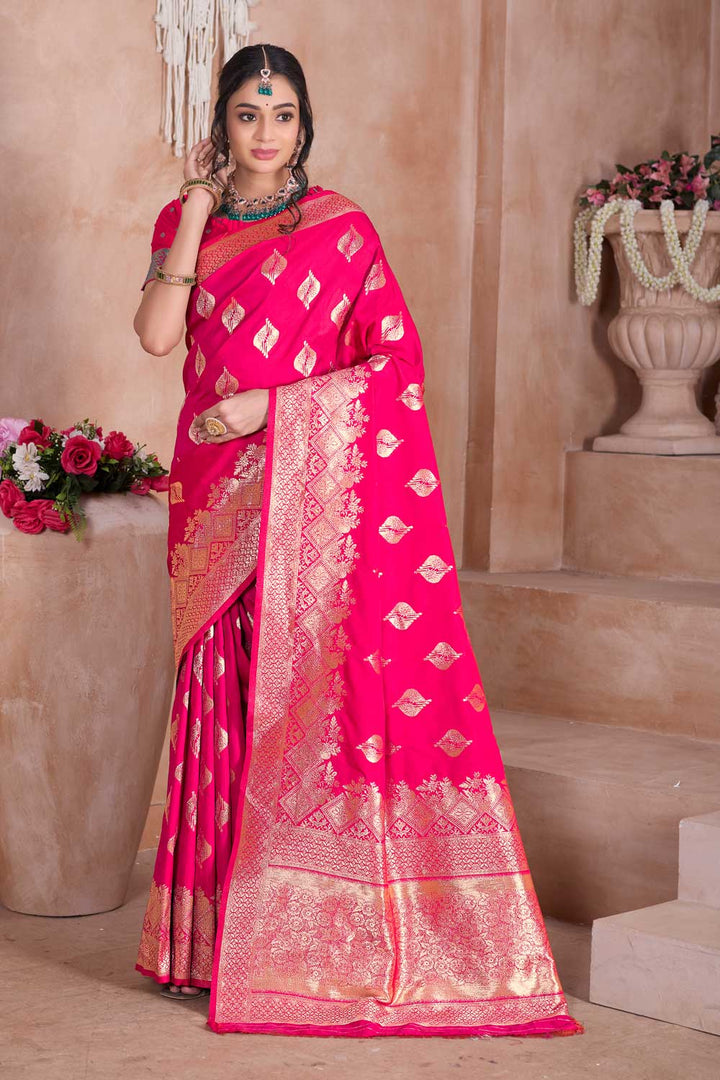 Magenta Color Beatific Weaving Banarasi Jari Silk Saree | Buy Online India