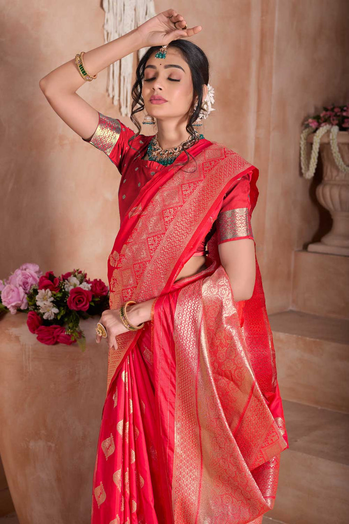 Beguiling Red Color Weaving Banarasi Jari Silk Saree | Buy Online India