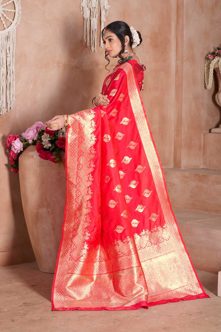 Beguiling Red Color Weaving Banarasi Jari Silk Saree | Buy Online India