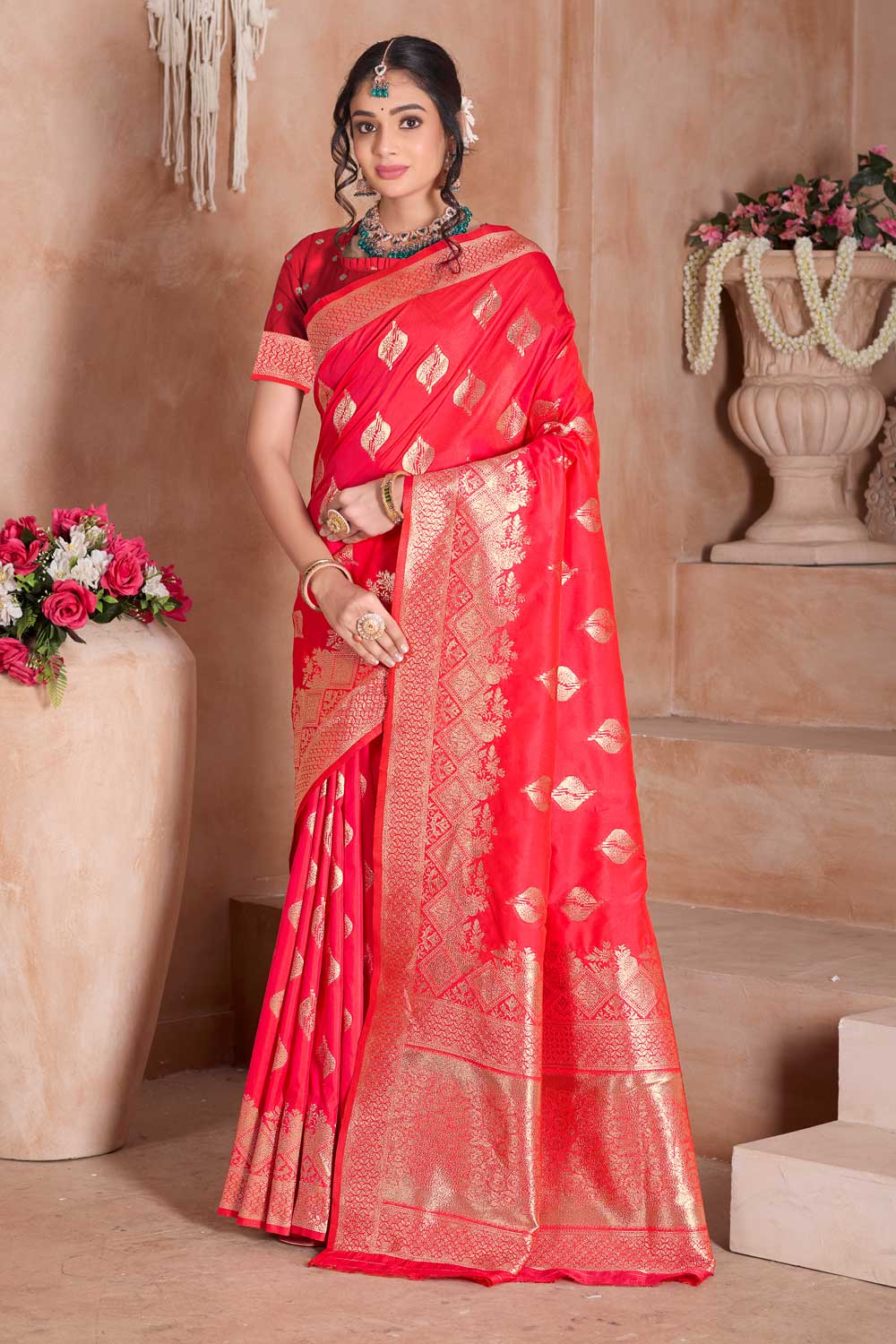 Beguiling Red Color Weaving Banarasi Jari Silk Saree | Buy Online India