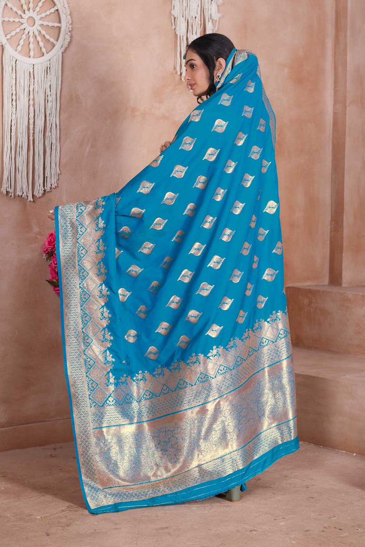 Incredible Sky Blue Color Weaving Banarasi Jari Silk Saree | Buy Online India
