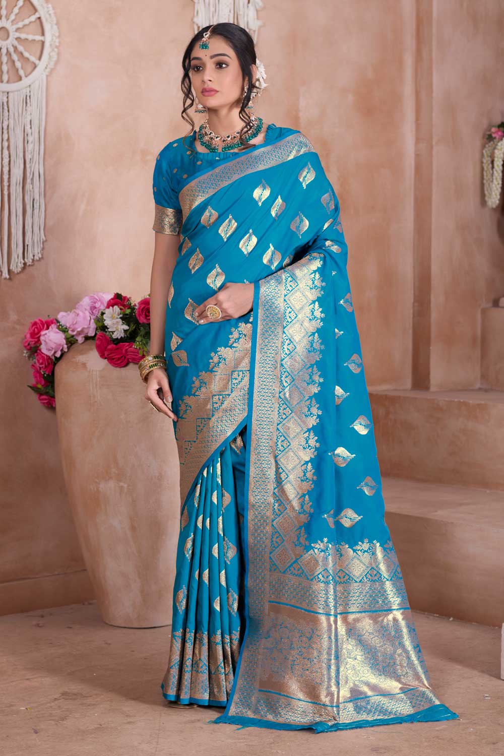 Incredible Sky Blue Color Weaving Banarasi Jari Silk Saree | Buy Online India