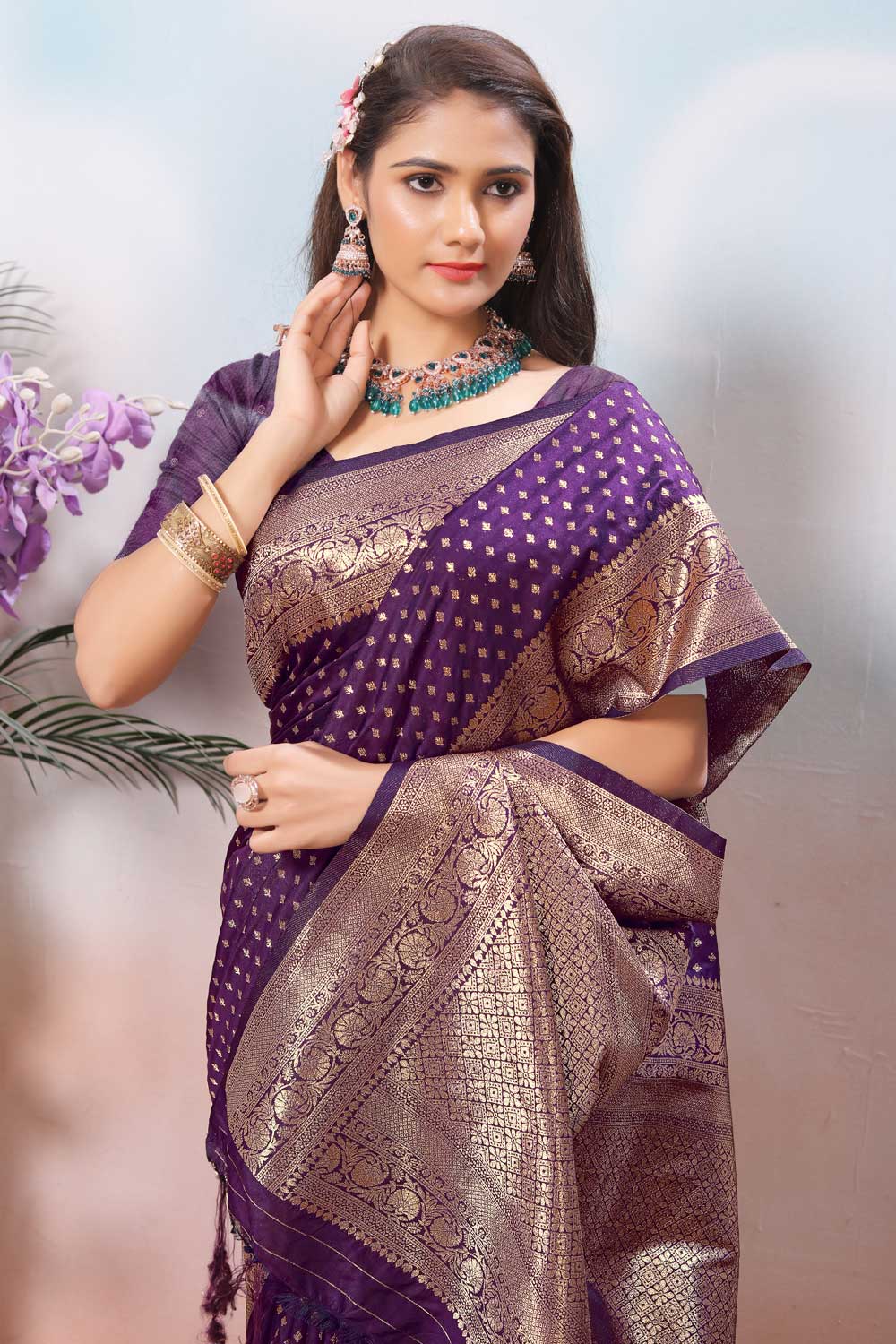 Tempting Purple Color Weaving Banarasi Jari Silk Saree | Buy Online India
