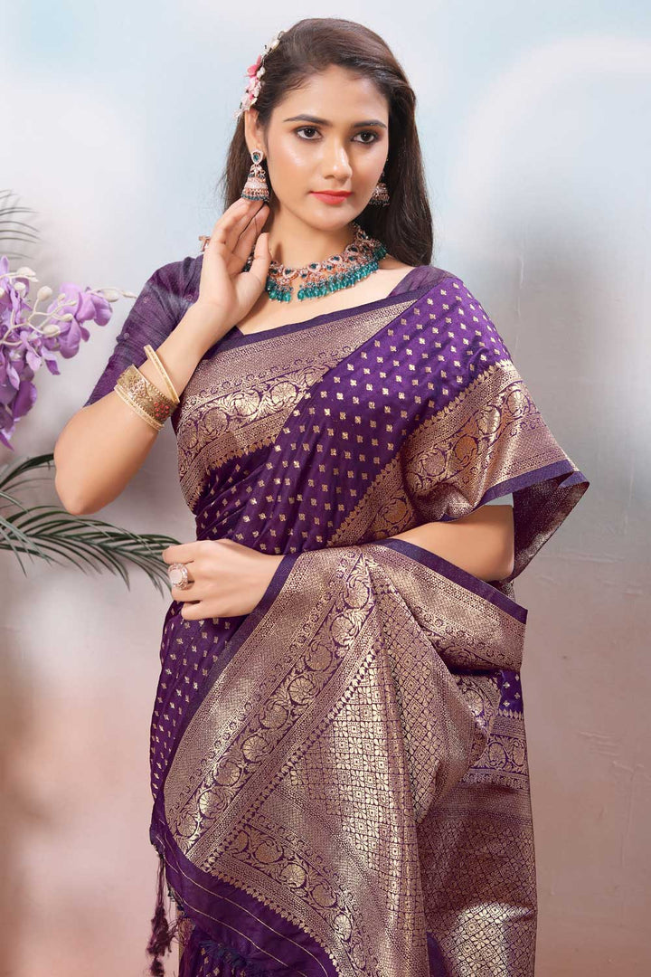 Tempting Purple Color Weaving Banarasi Jari Silk Saree | Buy Online India