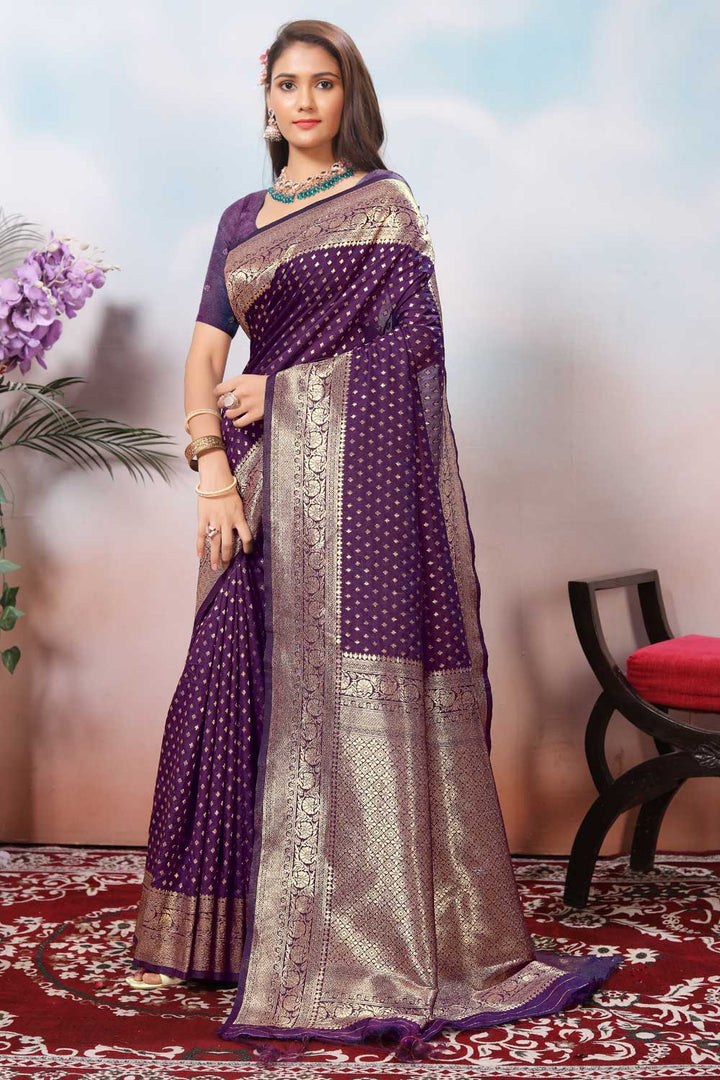 Tempting Purple Color Weaving Banarasi Jari Silk Saree | Buy Online India