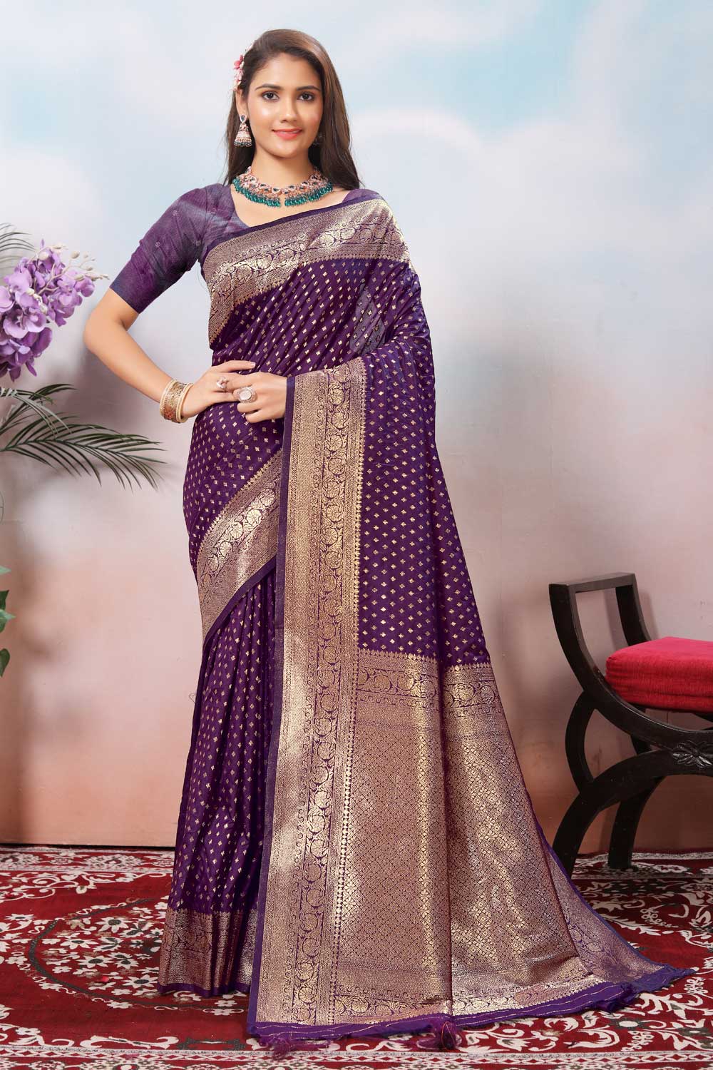 Tempting Purple Color Weaving Banarasi Jari Silk Saree | Buy Online India