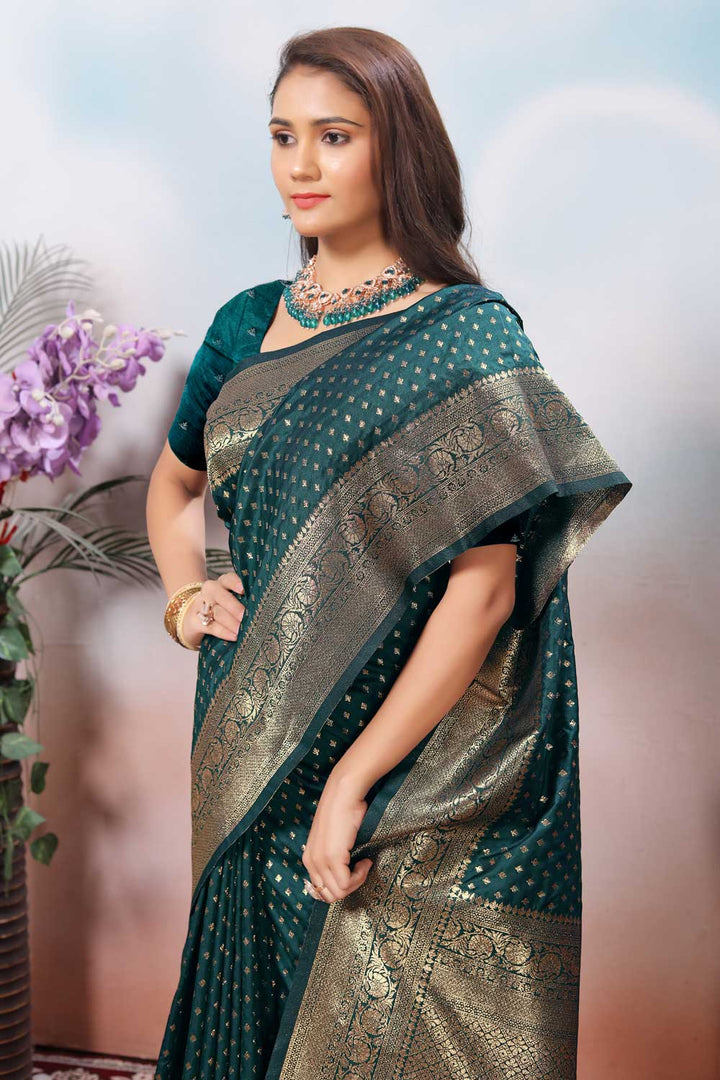 Classic Green Color Weaving Banarasi Jari Silk Saree | Buy Online India