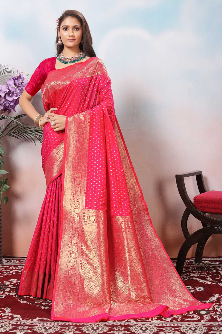 Amazing Pink Color Weaving Banarasi Jari Silk Saree | Buy Online India