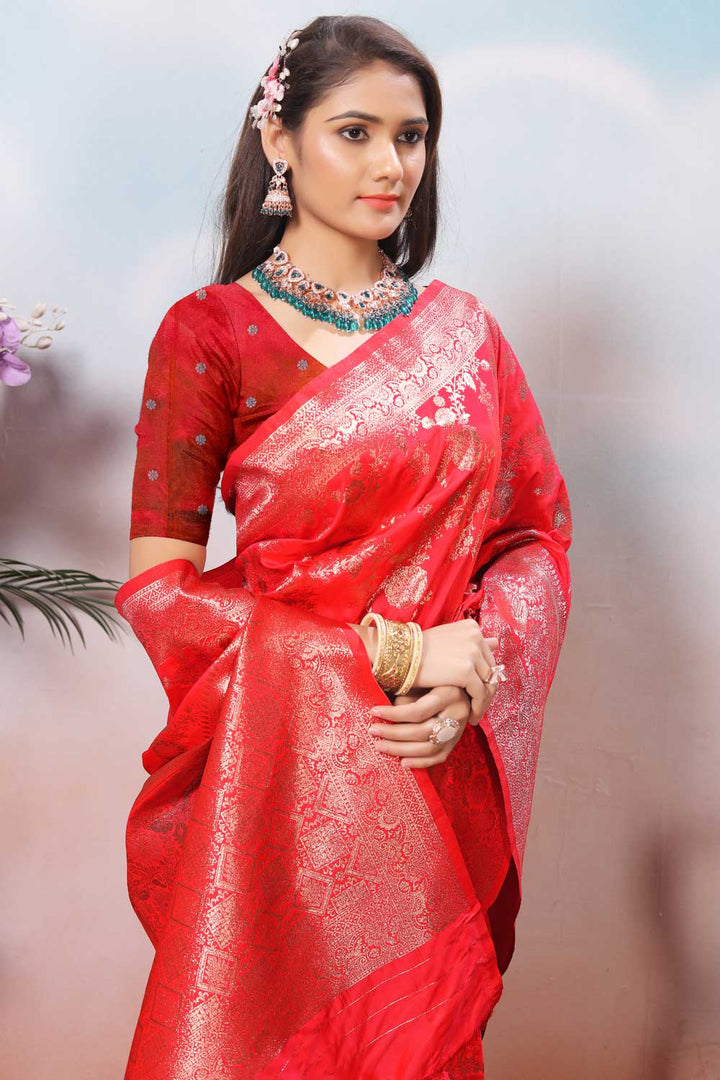 Orange Color Festive Wear Art Silk Weaving Banarasi Jari Work Saree | Buy Online India