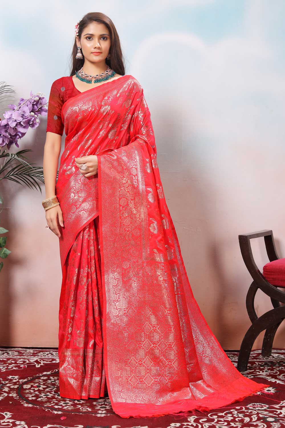 Orange Color Festive Wear Art Silk Weaving Banarasi Jari Work Saree | Buy Online India