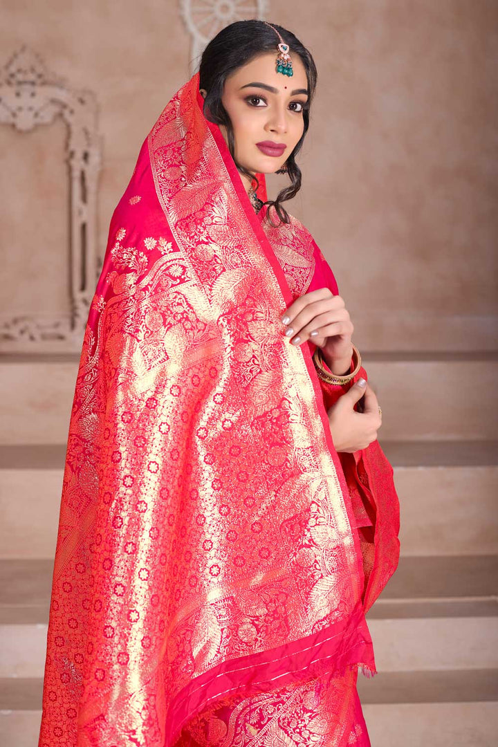 Heavy Art Silk Fabric Weaving Banarasi Jari Pink Color Saree | Buy Online India
