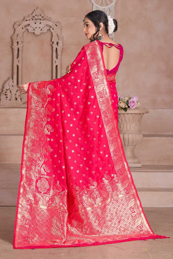 Heavy Art Silk Fabric Weaving Banarasi Jari Pink Color Saree | Buy Online India
